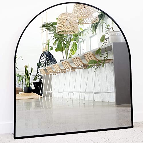 Black Arched Mirror, 33" x 31" in, Black Arch Mirror Decor, Perfect for Entryway Mirror, Mantle Mirror, Dresser Mirror for Bedroom - Large Arched Bathroom Mirror - Mantel, Half Circle Mirror