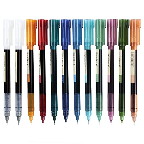 STAPENS Rolling Ball Pens, Fine Point 0.5 mm Rollerball Pens with Quick-drying Ink, 11 Assorted Colors Retro Pens (5 Retro Colors + 5 Light Retro Colors + 2 Black)