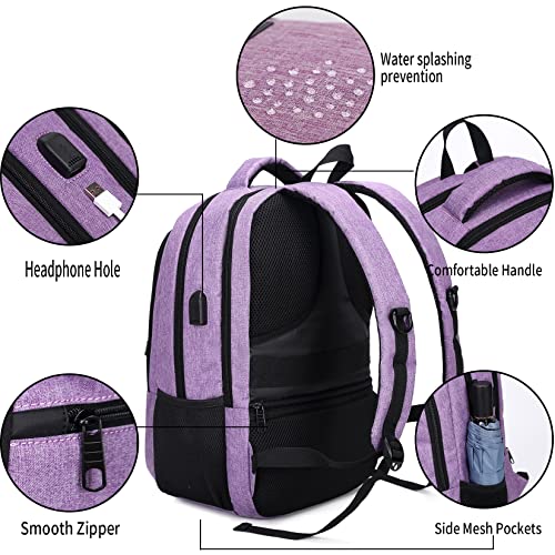 Monsdle Travel Laptop Backpack Anti Theft Backpacks with USB Charging Port, Travel Backpacks Business Work Bag 15.6 Inch College Computer Bag for Men Women, Purple