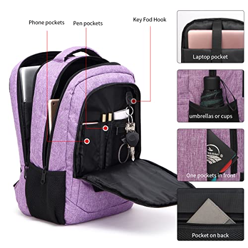 Monsdle Travel Laptop Backpack Anti Theft Backpacks with USB Charging Port, Travel Backpacks Business Work Bag 15.6 Inch College Computer Bag for Men Women, Purple