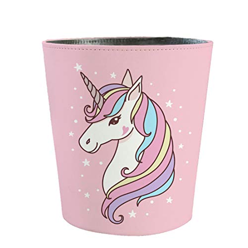 Scakbyer 10L Wastebasket Retro Decorative Trash Can Waterproof PU Leather Wastebasket Without Lid Girl's Wastebasket Unicorn Wastebasket for Kitchen, Office, Living Room, Bedroom