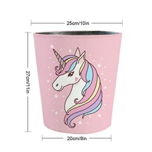 Scakbyer 10L Wastebasket Retro Decorative Trash Can Waterproof PU Leather Wastebasket Without Lid Girl's Wastebasket Unicorn Wastebasket for Kitchen, Office, Living Room, Bedroom