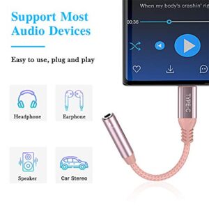 TITACUTE USB C to 3.5mm Jack Audio Adapter USB C Headphone Adapter Hi-res Aux Cord Earphones Dongle Stereo Cable for OnePlus 8T 8 7T 9 Pro Samsung S22 Ultra S21 S20 FE Galaxy Z Flip 3 Note 20 RoseGold