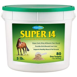 farnam super 14 healthy skin & coat supplement for horses, keeps coats shiny & gleaming year-round 5 pound, 80 day supply