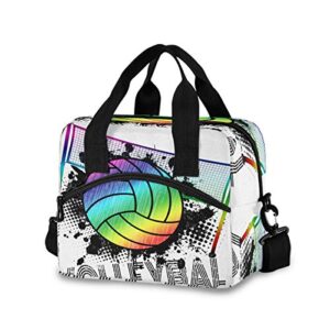 sport ball volleyball poster lunch bags for women insulated reusable lunch tote holder lunch cooler bag lunch box with shoulder strap for men kid girl