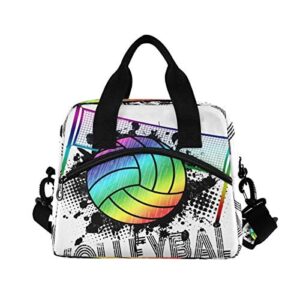 Sport Ball Volleyball Poster Lunch Bags for Women Insulated Reusable Lunch Tote Holder Lunch Cooler Bag Lunch Box with Shoulder Strap for Men Kid Girl