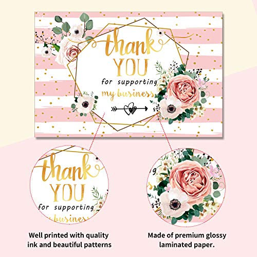 120 Mini Thank You for Your Order Business Cards Shopping Purchase Thanks Greeting Cards to Customer, Floral Design Appreciation Cards for Small Business Owners Sellers, 3.5 x 2 Inch