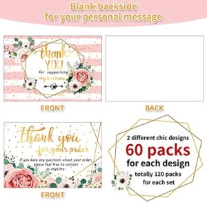 120 Mini Thank You for Your Order Business Cards Shopping Purchase Thanks Greeting Cards to Customer, Floral Design Appreciation Cards for Small Business Owners Sellers, 3.5 x 2 Inch