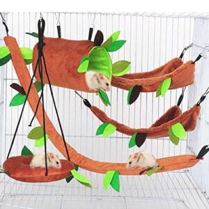 aulufft hamster hammock, 5pcs hamster sleeping nest hanging tunnel and swing for sugar glider squirrel playing sleeping,sugar glider toys hamster swing,jungle set plush warm beds for animal