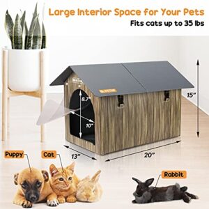 Heated Cat House, PETNF Waterproof Cat House for Indoor Outdoor Cats in Winter, 2 Doors Heated Cat Bed for Outside Feral Cats with Heated Pad, Weatherproof Insulated Kitty House Outdoor Shelter