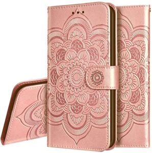 emaxeler xiaomi redmi note 9 case stylish premium pu leather wallet cover magnetic shockproof flip case with kickstand credit cards slot for xiaomi redmi note 9 sunflower rose gold ld