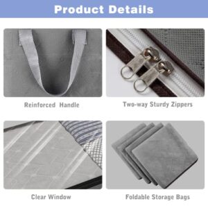 Fixwal 8 Pack Large Clothes Blankets Storage Bags Foldable Organizer Storage Containers for Comforters, Bedding, Clothing, Fabric Closet Storage Bins with Sturdy Zipper Handle Clear Window, 90L Grey