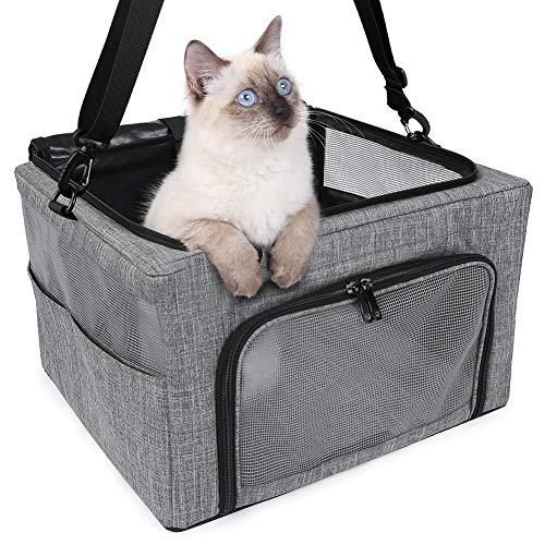 BEELIKE Collapsible Dog Travel Car Seat Top Cover Dog Car Carrier with Reinforce Metal Frame Construction Cage Safer Seatbelt Vehichels Bags for Small Medium Puppy Cat up to 15 lbs