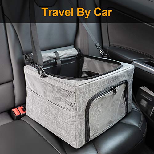 BEELIKE Collapsible Dog Travel Car Seat Top Cover Dog Car Carrier with Reinforce Metal Frame Construction Cage Safer Seatbelt Vehichels Bags for Small Medium Puppy Cat up to 15 lbs