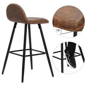 SONGMICS Set of 2 Bar Stools, Mid-Century Modern Bar Chairs with Metal Legs, Backrest, Footrest, Synthetic Leather Stylish Kitchen Stools, Retro Brown and Black ULJB027K01