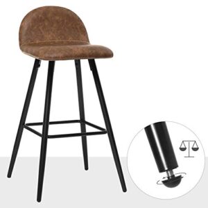 SONGMICS Set of 2 Bar Stools, Mid-Century Modern Bar Chairs with Metal Legs, Backrest, Footrest, Synthetic Leather Stylish Kitchen Stools, Retro Brown and Black ULJB027K01
