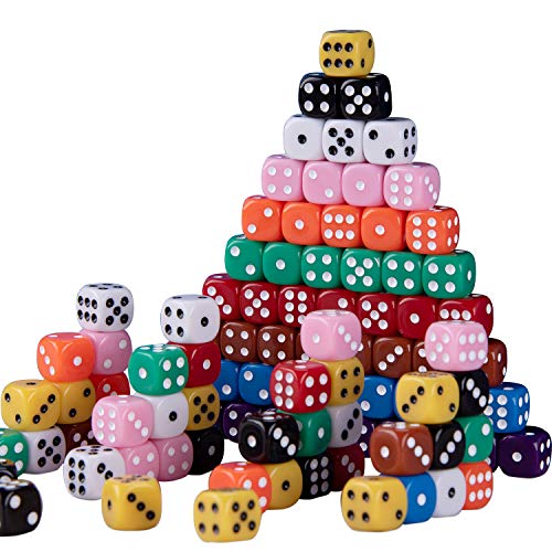 AUSTOR 100 Pieces Dices 12mm Game Dice Set 6 Sided Round Corner Dices for Tenzi, Farkle, Yahtzee, Bunco or Teaching Math
