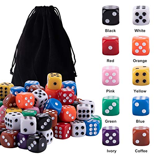 AUSTOR 100 Pieces Dices 12mm Game Dice Set 6 Sided Round Corner Dices for Tenzi, Farkle, Yahtzee, Bunco or Teaching Math