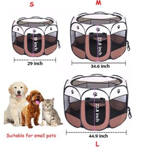 BODISEINT Portable Pet Playpen, Dog Playpen Foldable Pet Exercise Pen Tents Dog Kennel House Playground for Puppy Dog Yorkie Cat Bunny Indoor Outdoor Travel Camping Use (Small, Coffee - Beige)