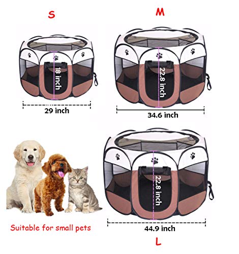 BODISEINT Portable Pet Playpen, Dog Playpen Foldable Pet Exercise Pen Tents Dog Kennel House Playground for Puppy Dog Yorkie Cat Bunny Indoor Outdoor Travel Camping Use (Small, Coffee - Beige)