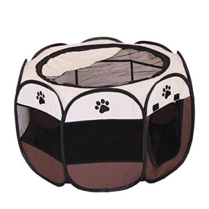 BODISEINT Portable Pet Playpen, Dog Playpen Foldable Pet Exercise Pen Tents Dog Kennel House Playground for Puppy Dog Yorkie Cat Bunny Indoor Outdoor Travel Camping Use (Small, Coffee - Beige)