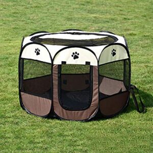 BODISEINT Portable Pet Playpen, Dog Playpen Foldable Pet Exercise Pen Tents Dog Kennel House Playground for Puppy Dog Yorkie Cat Bunny Indoor Outdoor Travel Camping Use (Small, Coffee - Beige)