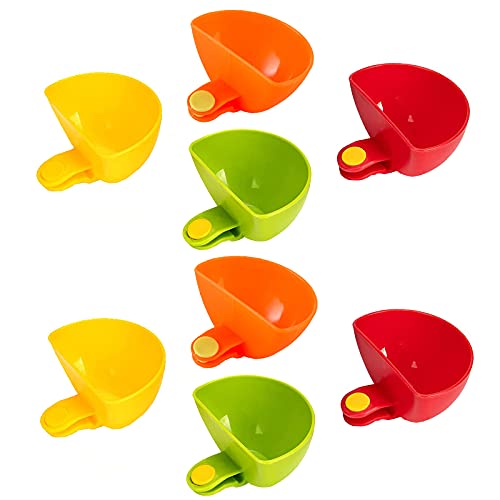 WQHSL 8 Pcs Assorted Dip Clips for Plate,Progressive Dip Clips Bowl Plate Holder,Spice Dip Container for Salt,Tomato Sauce,Sugar,Vinegar-4 Colors(Red,Yellow,Green,Orange)