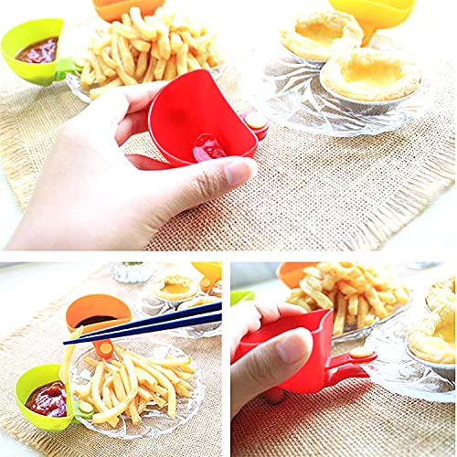 WQHSL 8 Pcs Assorted Dip Clips for Plate,Progressive Dip Clips Bowl Plate Holder,Spice Dip Container for Salt,Tomato Sauce,Sugar,Vinegar-4 Colors(Red,Yellow,Green,Orange)