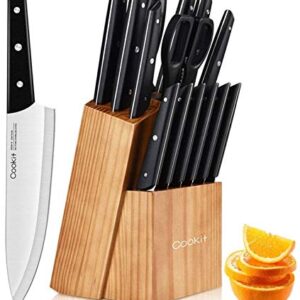 Knife Sets with Block, 15-Piece Kitchen Knife Set with Sharpener, Germany Stainless Steel Knife Block Set and Serrated Steak Knives