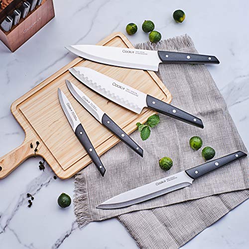 Knife Sets with Block, 15-Piece Kitchen Knife Set with Sharpener, Germany Stainless Steel Knife Block Set and Serrated Steak Knives