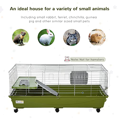 PawHut 47" Small Animal Cage Chinchilla Guinea Pig Hutch Ferret Pet House with Platform Ramp, Food Dish, Wheels, & Water Bottle