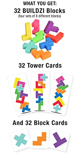 TENZI BUILDZI The Fast Stacking Building Block Game for The Whole Family - 2 to 4 Players Ages 6 to 96 - Plus Fun Party Games for up to 8 Players