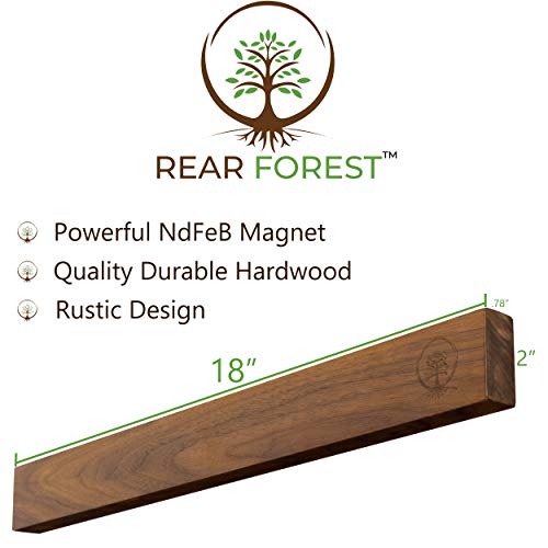 Walnut Magnetic Knife Bar | 18 Inch | Powerful Magnetic Bar in Premium Walnut Hardwood | Multipurpose Storage for Any Metal Items | Easy Installation on Any Surface