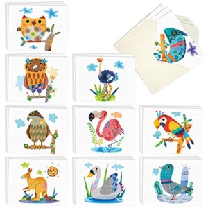 box of 30 blank watercolor note cards with envelopes - all occasion blank greeting cards (4 x 5.12 inch) - cute animal thank you notecard (10 designs, 3 each) (colorful animals)