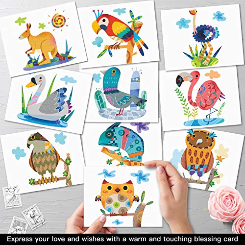 Box of 30 Blank Watercolor Note Cards with Envelopes - All Occasion Blank Greeting Cards (4 x 5.12 Inch) - Cute Animal Thank You Notecard (10 Designs, 3 Each) (Colorful animals)