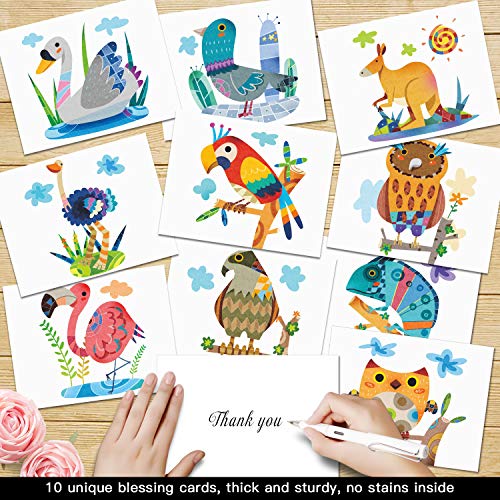 Box of 30 Blank Watercolor Note Cards with Envelopes - All Occasion Blank Greeting Cards (4 x 5.12 Inch) - Cute Animal Thank You Notecard (10 Designs, 3 Each) (Colorful animals)