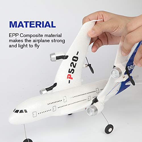 New A380 Airplane 2.4G 2Ch Fixed Wing Outdoor P520-A380 RC Plane Toys Two Batteries (Blue)