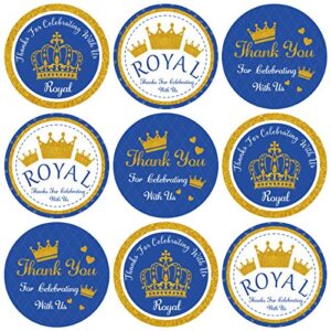 royal prince thank you stickers for boy baby shower, birthday party favors supplies gift bag box decorations blue gold 42 pack