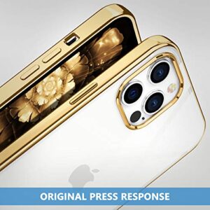 MILPROX Compatible for iPhone 12 Case and for iPhone 12 Pro Clear Cases (2020), Crystal Transparent Shockproof Shell Protective Bumper Electroplated Cover- Gold