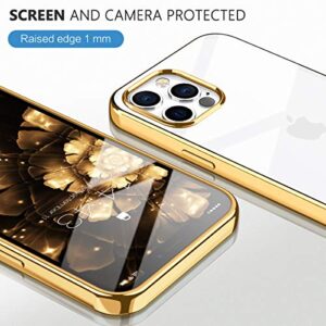 MILPROX Compatible for iPhone 12 Case and for iPhone 12 Pro Clear Cases (2020), Crystal Transparent Shockproof Shell Protective Bumper Electroplated Cover- Gold