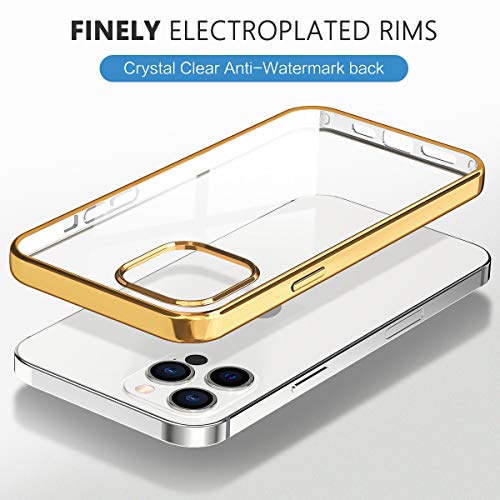 MILPROX Compatible for iPhone 12 Case and for iPhone 12 Pro Clear Cases (2020), Crystal Transparent Shockproof Shell Protective Bumper Electroplated Cover- Gold