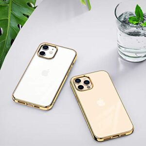 MILPROX Compatible for iPhone 12 Case and for iPhone 12 Pro Clear Cases (2020), Crystal Transparent Shockproof Shell Protective Bumper Electroplated Cover- Gold