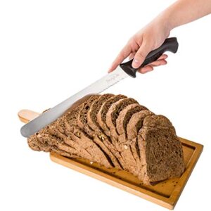 sugus house professional 10 inch serrated bread knife for kitchen with ergonomic handles, bread cutter, ultra-sharp stainless steel – perfect for slicing bread, cake (10 inch blade, black)