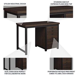 Twin Star Home 52" Uptown Loft Command Central Desk with Drawer - Saw Cut Espresso, OD6490-52-PD01