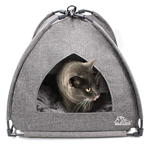 Winsterch Cat Bed for Indoor Cats,Kitten Bed,Cat Cave Bed,Warm Enclosed Covered Cat Tent,Outdoor Cave Bed House for Cats,Puppy or Small Pets (18.5'' x 18.5'' x 15.8'', Grey)