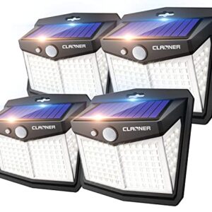 CLAONER Solar Lights Outdoor, [128 LED/4 Packs] Solar Motion Sensor Lights 3 Working Modes Outdoor Lights with 270° Wide Angle Wireless IP65 Waterproof Solar Security Light for Fence Patio, Cold White