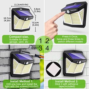 CLAONER Solar Lights Outdoor, [128 LED/4 Packs] Solar Motion Sensor Lights 3 Working Modes Outdoor Lights with 270° Wide Angle Wireless IP65 Waterproof Solar Security Light for Fence Patio, Cold White