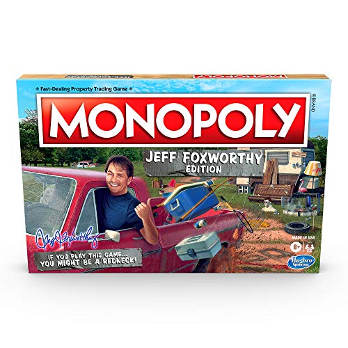 Monopoly Jeff Foxworthy Edition Board Game Featuring Redneck Humor, Fast-Dealing Property Trading Game for 2-6 Players, Ages 8 and Up