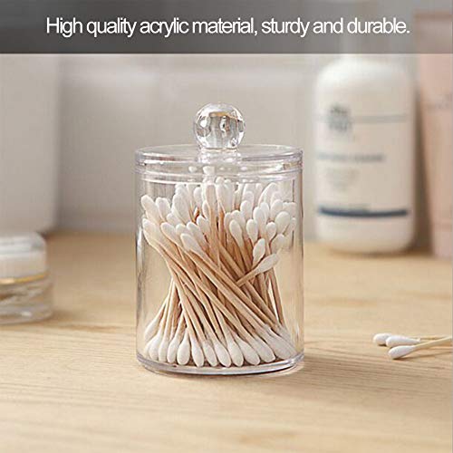 Acrylic Cotton Ball Holder with Lid, Round Cotton Bud Case Acrylic Cotton Swab Holder Storage Container Organizer,Bathroom Containers Dispenser for Organizing Cotton Swab, Cotton Pads, Makeup