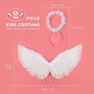 HANDIC Angel Wings and Halo White Angel Costume for Kids Adult Halloween